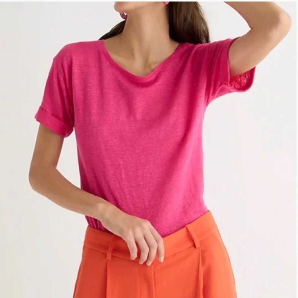 J Crew Linen Roll Cuff Crewneck Shirt